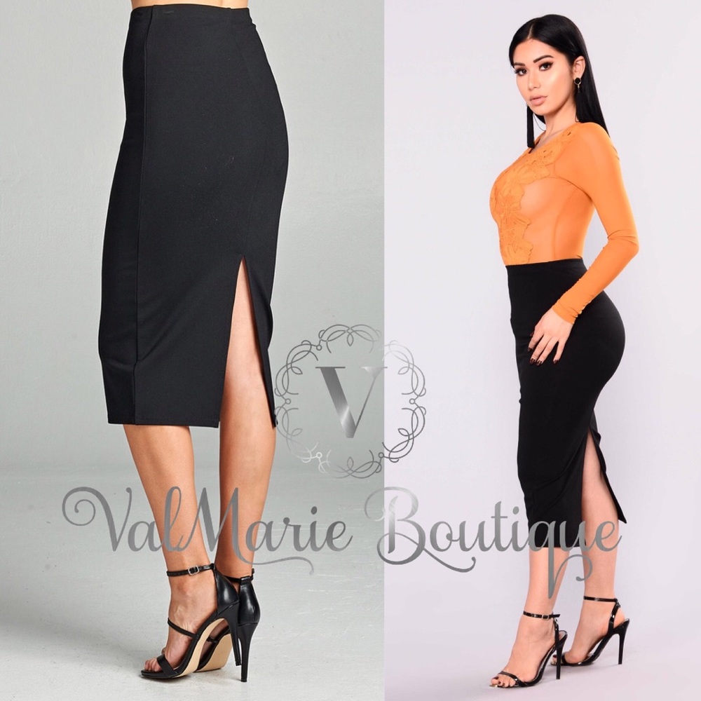 Black stretchy midi skirt - Picture 2 of 2